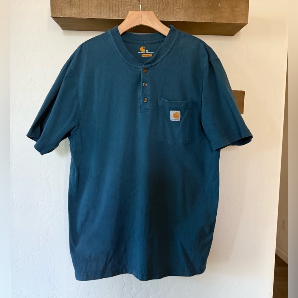 Carhartt Men's Teal Button Down Shirt,Casual relaxed fit in cotton•closet staple - Picture 2 of 9
